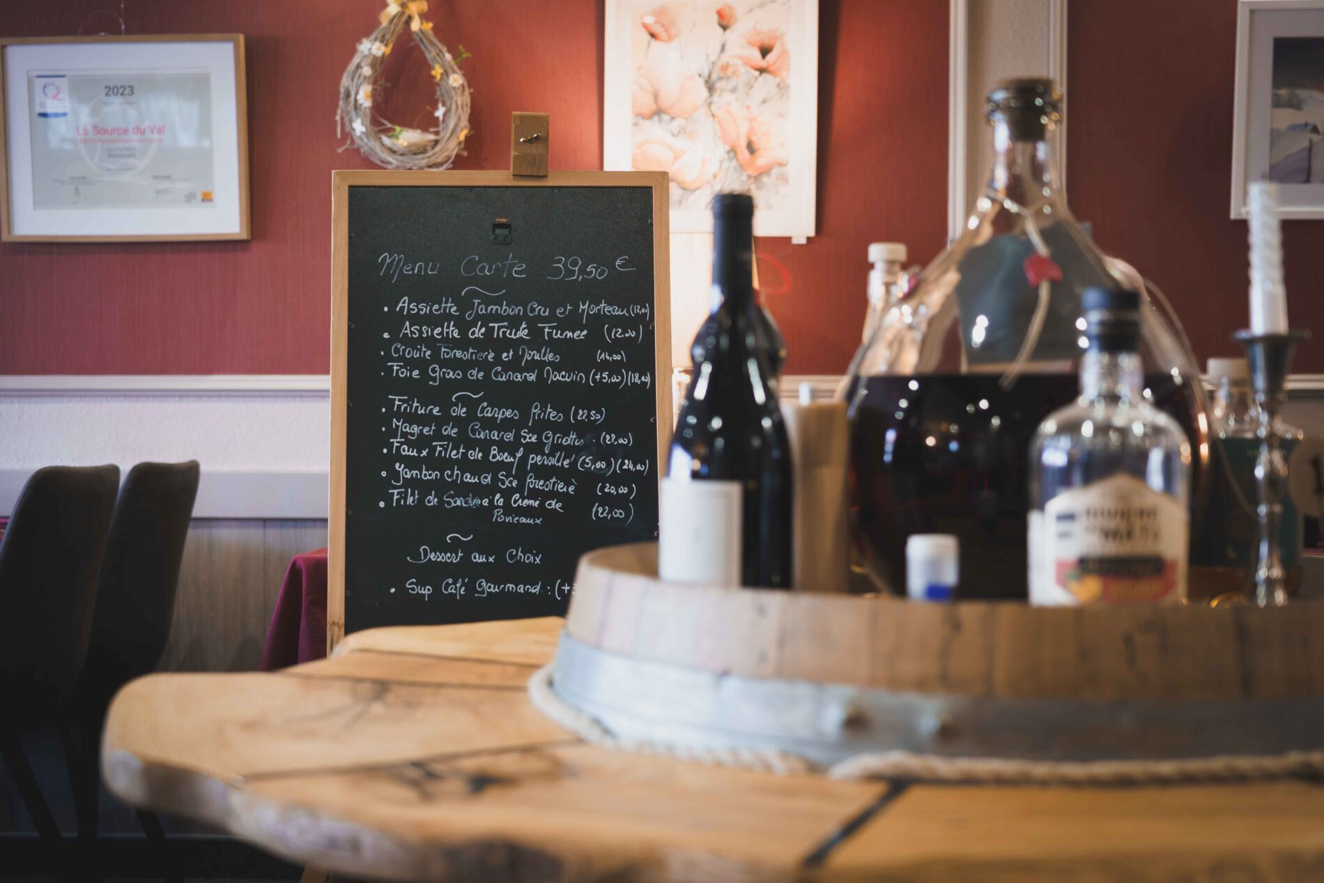 Menu d'un restaurants des Portes du Haut-Doubs